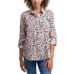 Calvin Klein Tiger Print Button Front Top. Roll Tab Sleeves. Size Medium. NWT***